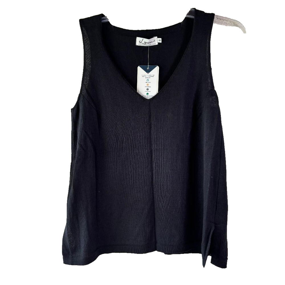 iLinen Classic Cotton Tank Top‎ Black Women's Size S Ecotec Yarn NWT